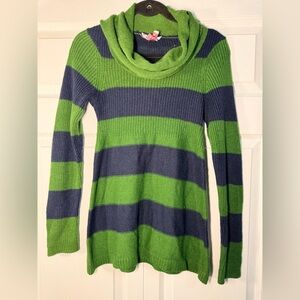 Y2K Derek Heart Green & Navy Striped Cowl Neck Sweater